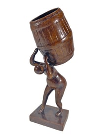 Modernist Bronze Naked Figure w/ Barrel Sculpture
