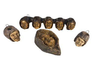 Antique Deadly Sins Ceramic Pipe Holders 4pc LOT