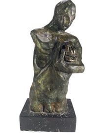 A Modernist Man Holding a Skull Bronze Sculpture