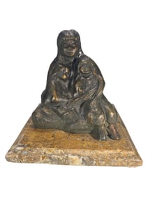 Modernist Mother & Children Bronze Sculpture