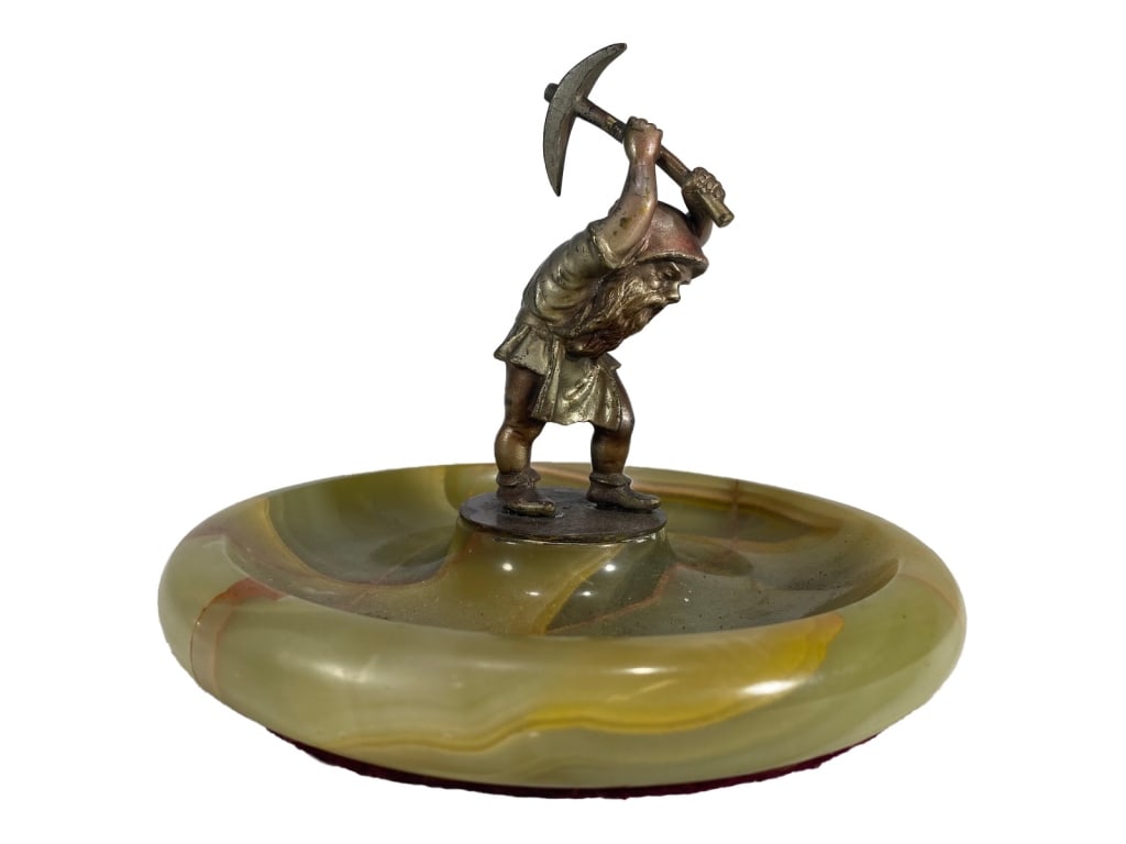 Vintage 20th C. Cast Bronze Green Onyx Dwarf Dish (1 of 4)