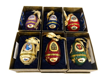 Porcelain Christmas Music Egg Trinket Boxes 6pcs