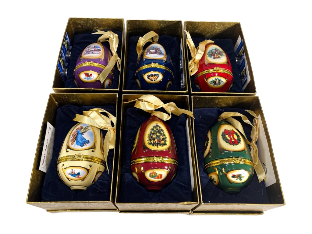 Porcelain Christmas Music Egg Trinket Boxes 6pcs (1 of 4)