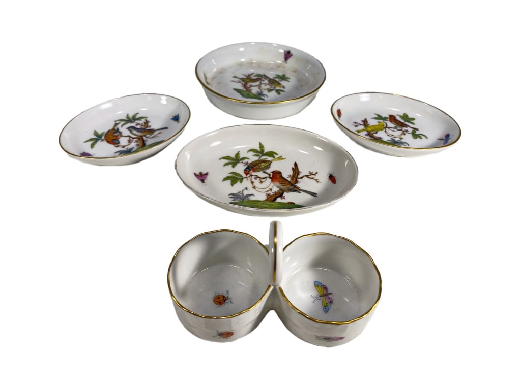 Herend Hungary Porcelain Insect Bird Bowls 5pc LOT (1 of 4)