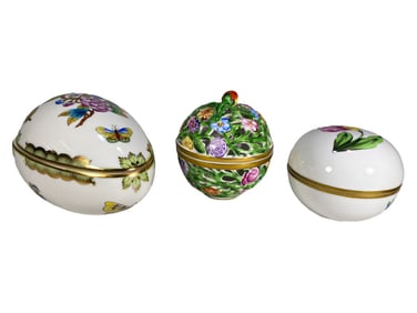 Herend Hungarian Porcelain Trinket Boxes 3pc LOT