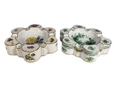 Herend Hungarian HP Porcelain Ashtrays 2pc LOT