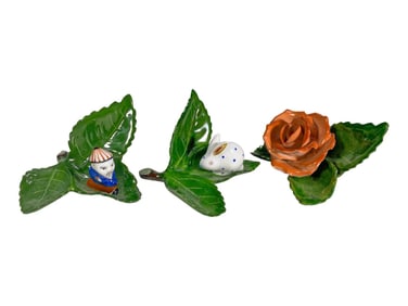 Herend Hungarian Porcelain Leaf Figurines 3pc LOT