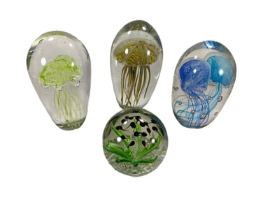 Murano Jellyfish & Abstract Paperweights 4pc LOT