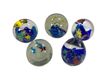 Murano Aquarium Art Glass Paperweights 5pc LOT