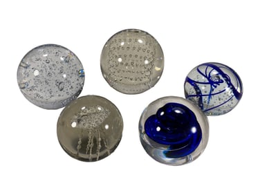 Murano Jellyfish Swirl Glass Paperweights 5pc LOT