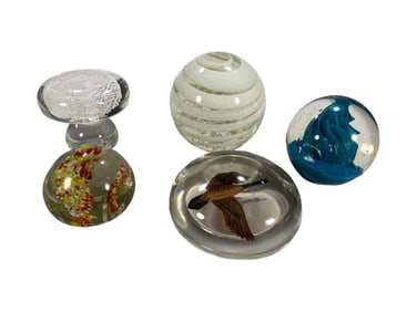 Italian Murano Art Glass Paperweight 5pc LOT