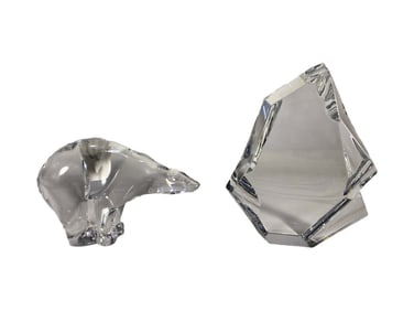Baccarat Lead Crystal Polar Bear & Iceberg 2pc LOT