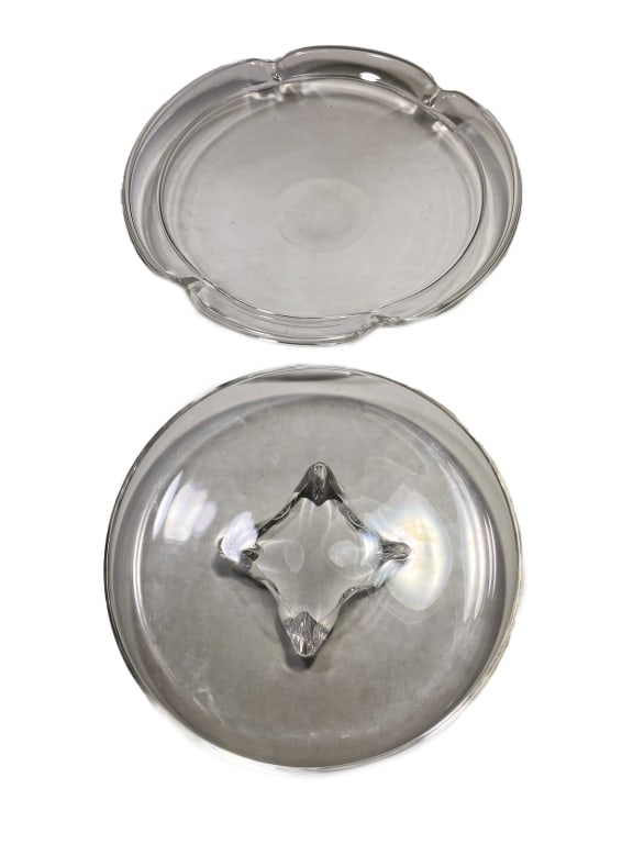 Steuben SIGNED Clear Crystal Round Trays 2pc LOT (1 of 8)