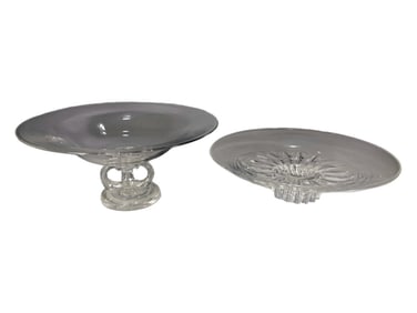 Steuben Pair Clear Crystal Footed Serving Dishes