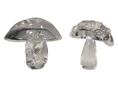 Steuben Pair of Clear Crystal Mushroom Figurines