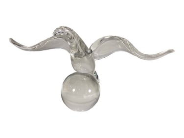 Steuben Clear Crystal Seagull on Orb Sculpture