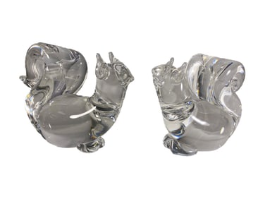 Steuben Crystal Pair Stylized Squirrel Figurines