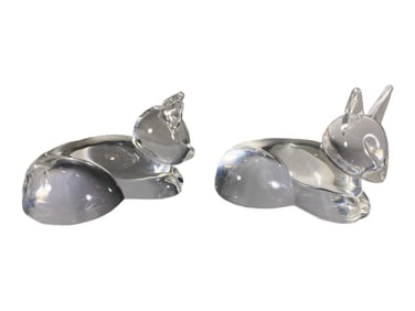 Steuben Clear Crystal Cat Model Figurines 2pc LOT