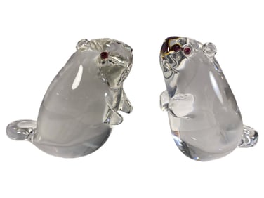 Steuben Crystal Art Glass Beaver Figurines 2pc LOT