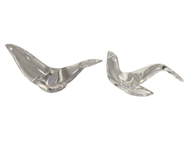Steuben Crystal Art Glass Sea Lion Figurines 2pcs