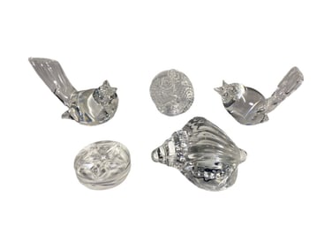 Steuben Crystal Bird, Fish & Star Figures 5pc LOT