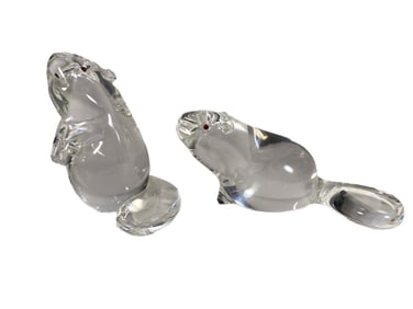 Steuben Clear Crystal Beaver Figures 2pc LOT