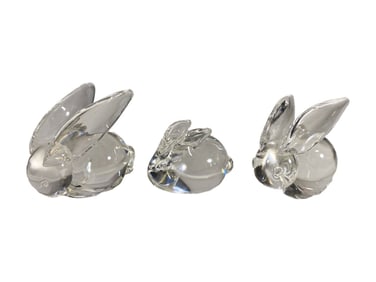 Steuben Crystal Art Glass Rabbit Figurines 3pc LOT