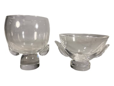 Steuben Handled Clear Crystal Bowls 2pc LOT SIGNED