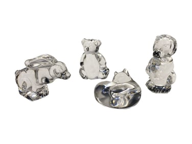 Steuben Crystal Art Glass Animal Figurines 4pc LOT
