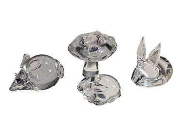 Steuben Crystal Art Glass Animals & Mushroom 4pcs