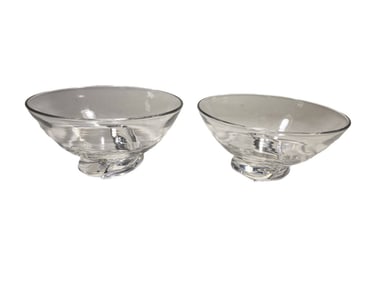 Steuben Crystal Spiral Footed Bowls 2pc LOT SIGNED