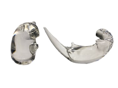 Steuben Crystal Art Glass Animal Figurines 2pc LOT