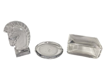 Steuben Crystal Dish, Box & Horse Figure 3pc LOT