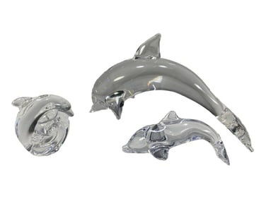 Steuben & Daum Crystal Dolphin Figurines 3pc LOT