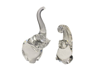 Steuben Crystal Elephant & Monkey Figures 2pc LOT