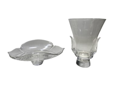 Steuben Crystal Lyre Vase & Calix Bowl 2pc LOT