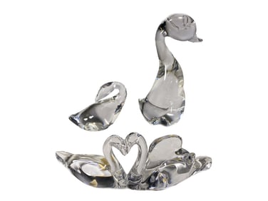 Steuben & Baccarat Crystal Swan Sculptures 3pc Lot