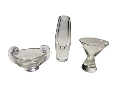 Steuben & Orrefors SIGNED Clear Crystal 3pc LOT