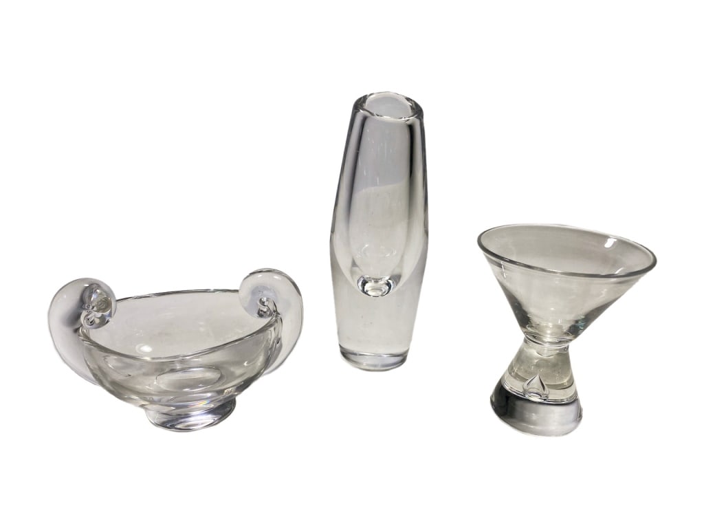Steuben & Orrefors SIGNED Clear Crystal 3pc LOT (1 of 8)