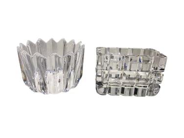 Orrefors Fleur & Geometric Crystal Bowls 2pc LOT