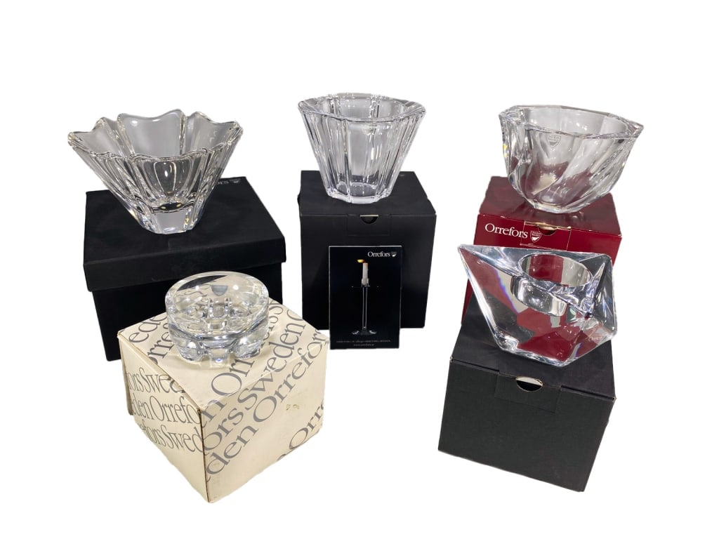 Orrefors Crystal Bowls & Candleholders 6pc LOT (1 of 7)