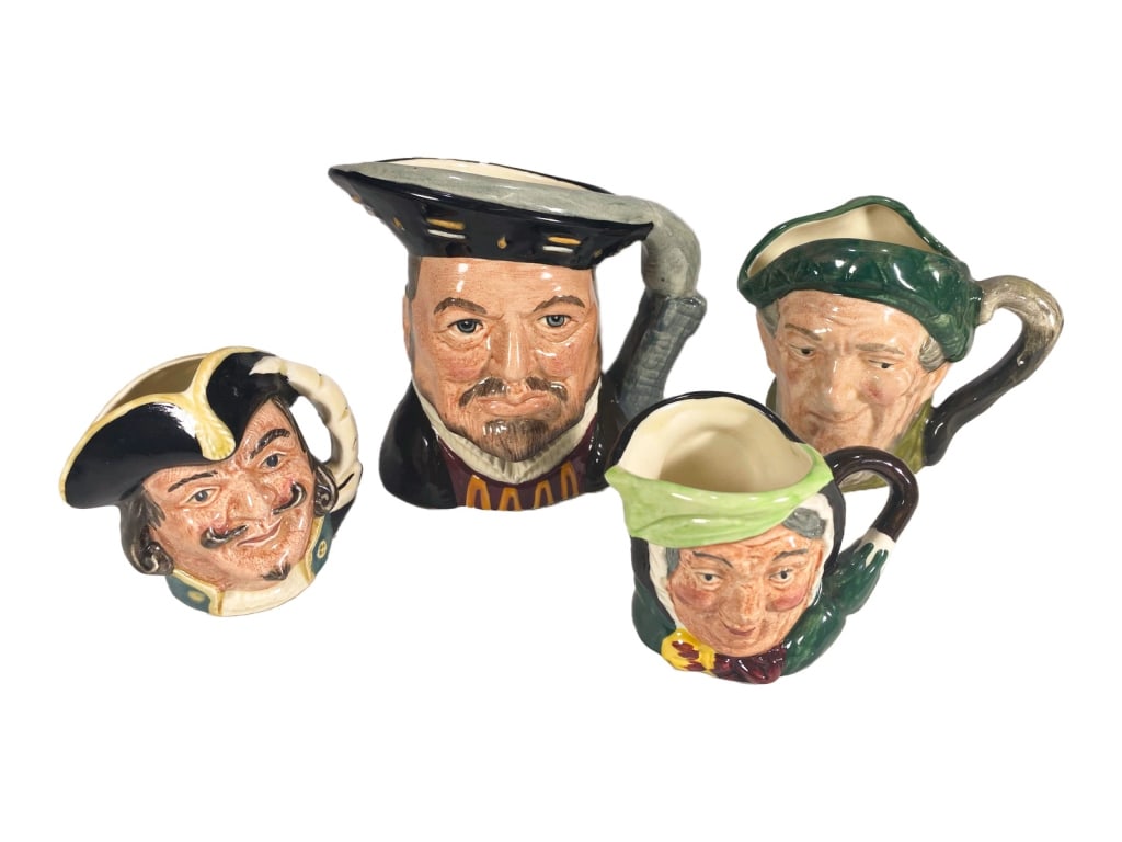 Royal Doulton Porcelain L/E Character Jugs 4pc LOT: Royal Doulton, lot of four limited edition porcelain character jugs including Henry VIII D6647, Auld Mac D5824, Capt. Henry Morgan D65107, and Sairey Gamp D6045. Each is hand painted and marked with t