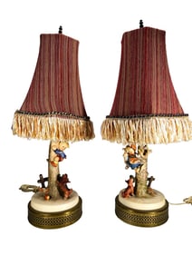 Hummel Goebel Germany Porcelain Table Lamps 2p LOT
