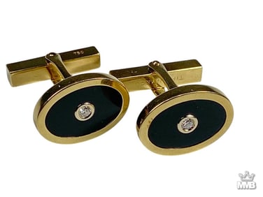 Pair of Tiffany & Co. 18K Onyx & Diamond Cufflinks