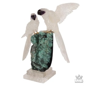 Peter Muller Macaw Couple Rock Crystal Sculpture