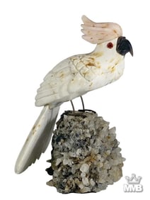 Semi Precious Stone Cockatoo Parrot Sculpture