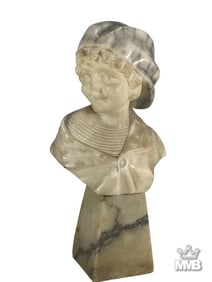 Antique Italian Alabaster Bust Sculpture of Girl