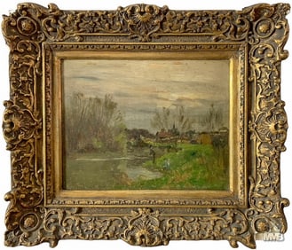 Late 19th C. Landscape Oil Painting on Wood