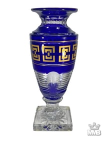 Val St Lambert Blue Cut to Clear Crystal Greek