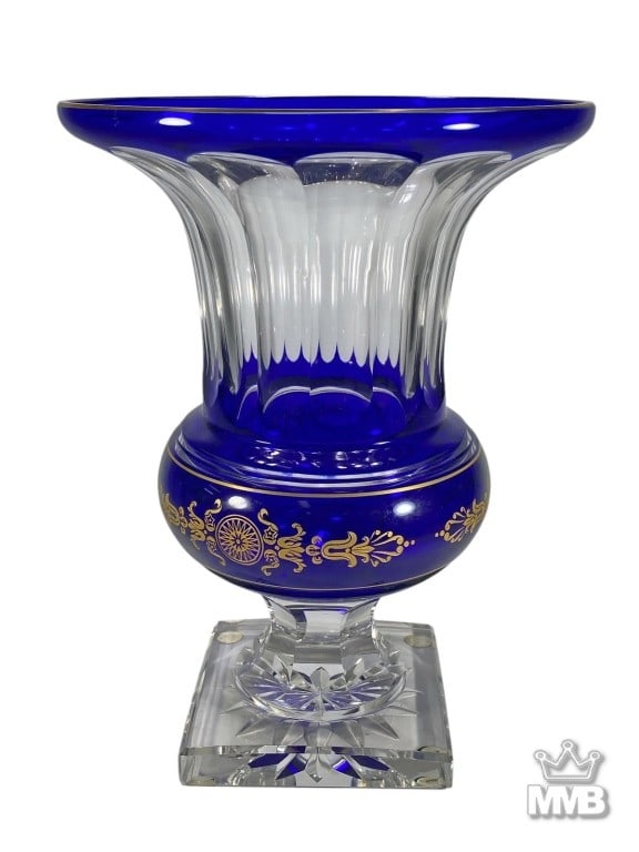 Val St Lambert Cobalt Blue & Gold Crystal Vase (1 of 6)
